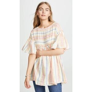 Free People Summer Nights Dress – Boho Mini Tunic in Sunray Combo, Size L
